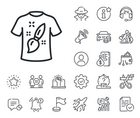 Creative brush sign. Salaryman, gender equality and alert bell outline icons. T-shirt design line icon. T shirt Graphic art symbol. T-shirt design line sign. Spy or profile placeholder icon. Vector