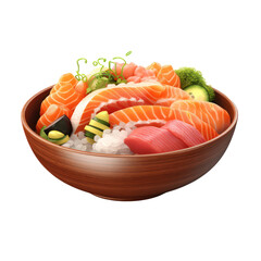 Wooden bowl of sushi bowl isolated on transparent background,Transparency 