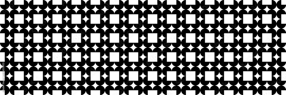 Poster horizontal black circle and white square design for pattern and background.