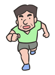 走る中年男性のイラスト、正面
