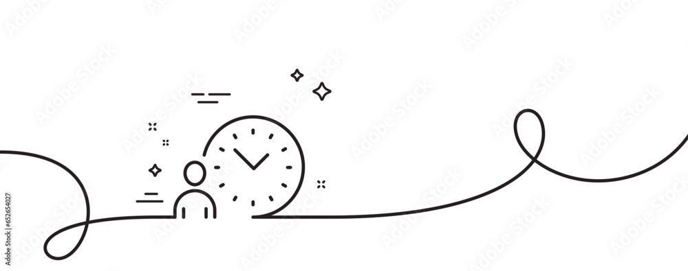 Poster time management line icon. continuous one line with curl. clock sign. time management single outline
