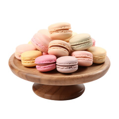 Macarons on wooden plate isolated on transparent background,Transparency 
