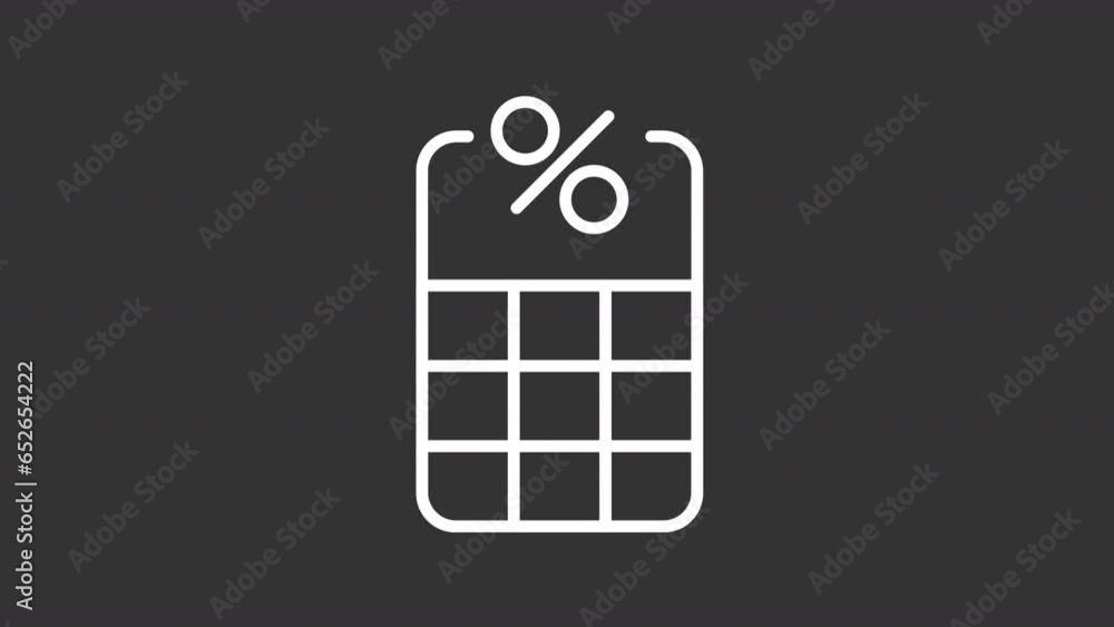 Poster interest calculation white animation. pressing buttons on calculator animated line icon. tax percent