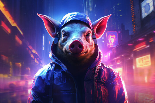 pig robot with future background
