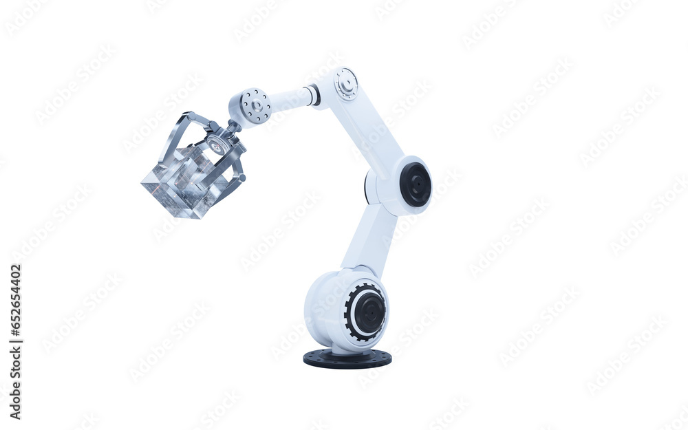 Aufkleber mechanical arm and circuit core, 3d rendering.