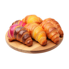 Croissant on wooden plate isolated on transparent background