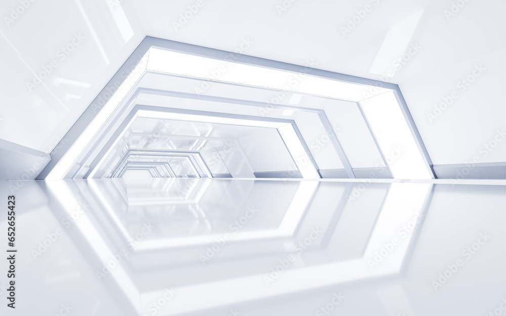 Sticker White empty tunnel, futuristic tunnel, 3d rendering.