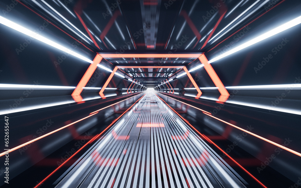 Aufkleber dark tunnel with technology structure, 3d rendering.