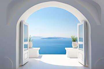 minimalism arch gate view to the sea beach living Santorini island style