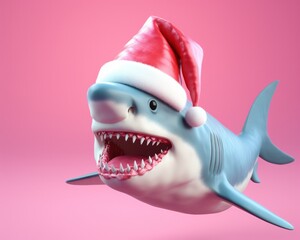 On a crisp christmas morning, a mischievous shark dons a festive santa hat, its fins and fangs glistening in the snow, evoking a unique blend of holiday cheer and wild animal spirit
