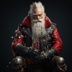 Fototapeta premium On a cold winter's night, a man wearing a red scarf and a black leather jacket, a snowman in tow, filled the room with festive cheer as he celebrated the holidays with joy and laughter