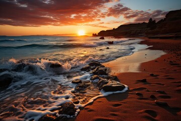 Fototapeta na wymiar Sunrise over the Red Sea coastline, Generative AI