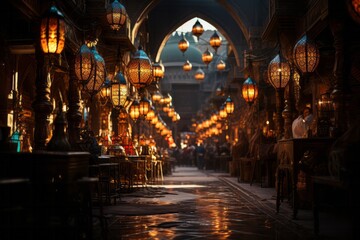 Obraz premium Vibrant Egyptian bazaar bustling with shoppers, Generative AI