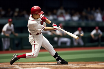 試合でバッティングをするプロ野球選手・バッター・ベースボールプレイヤー(日本人男性)