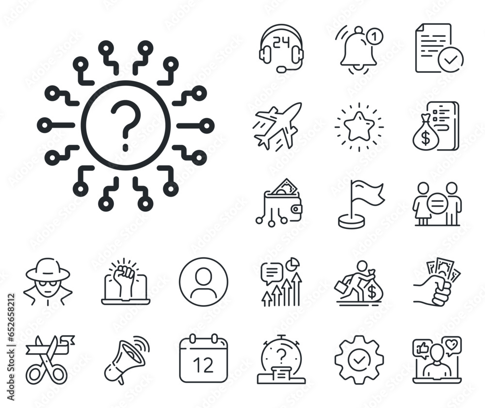 Poster quiz chat bubble sign. salaryman, gender equality and alert bell outline icons. question mark line i