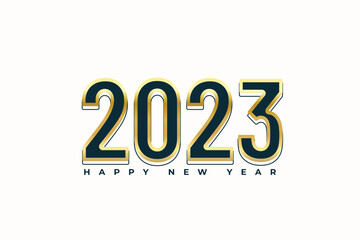 happy new year 2023 golden text and cream color background social media post vector file
