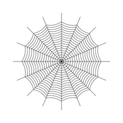 Symmetrical spider web icon. Geometric halloween badge. Minimal spooky sticker.