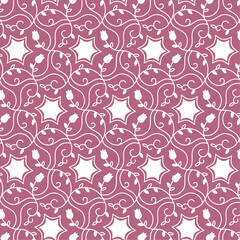flower arabesque 花唐草　シームレス　模様　ベクター　花　草　葉　ピンク　装飾　壁紙　布　包装　テキスタイル　インテリア　ファブリック