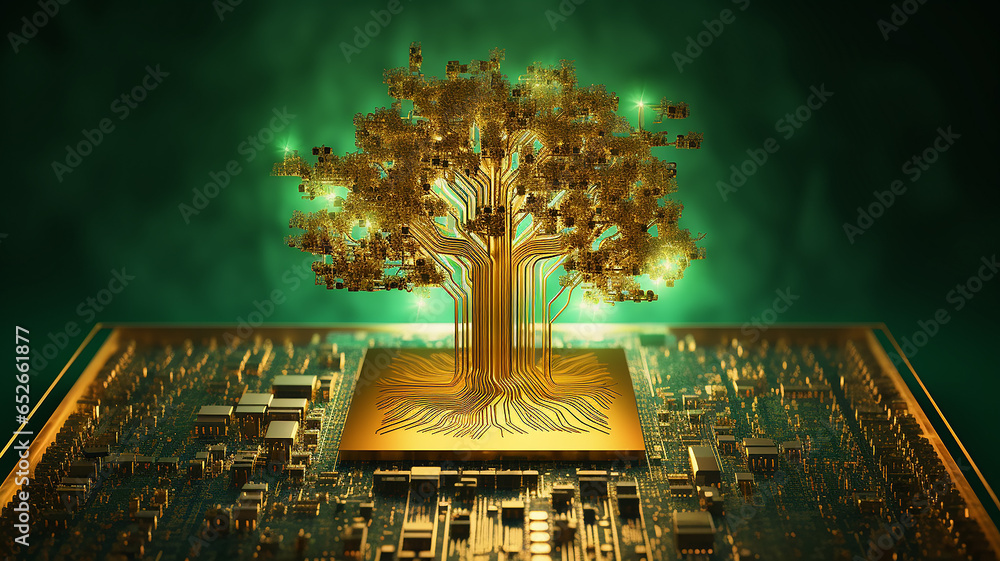 Aufkleber background concept is artificial intelligence, a symbol of nature and growth, a tree of life and a b