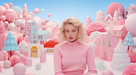 On a cold winter's night, a young girl wearing a pink sweater stands surrounded by christmas cheer - a snowman, a toy santa, and a twinkling hope for the new year ahead