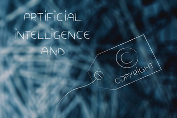 artificial intelligence and copyright , text with copyright label next to it - obrazy, fototapety, plakaty