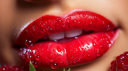 close up lips of red lips - obrazy, fototapety, plakaty