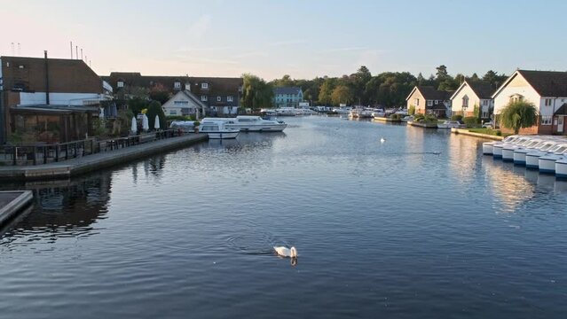 The village of Wroxham on the River Bure in the heart of the Norfolk Broads. Captured early morning as the sun was starting to rise