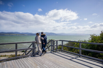 Fototapeta na wymiar the neck at bruny island in tasmania australia. tourism lookout