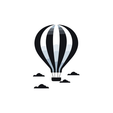 Kids boutique filled monochrome logo. Children clothes. Air balloon and clouds. Design element. Created with artificial intelligence. Ai art for corporate branding, entertainment center