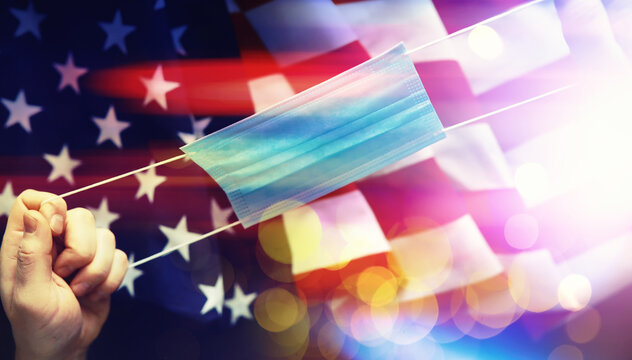 Abstract background with USA flag. American Security Program. Restriction system.
