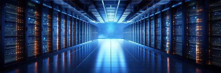 data center with rack servers and supercomputers