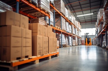 Retail warehouse full of shelves with goods in cartons