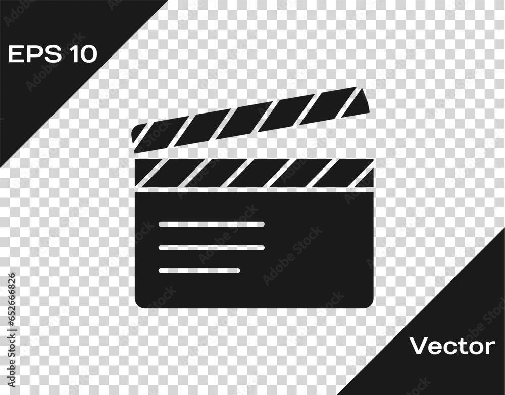 Canvas Prints Black Movie clapper icon isolated on transparent background. Film clapper board. Clapperboard sign. Cinema production or media industry. Vector