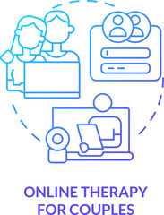2D online therapy for couples thin line gradient icon concept, isolated vector, blue illustration representing online therapy.