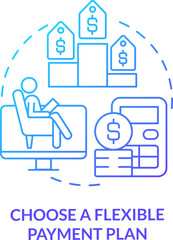 2D choose a flexible payment plan thin line gradient icon concept, isolated vector, blue illustration representing online therapy.