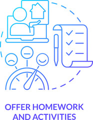 2D offer homework and activities thin line gradient icon concept, isolated vector, blue illustration representing online therapy.