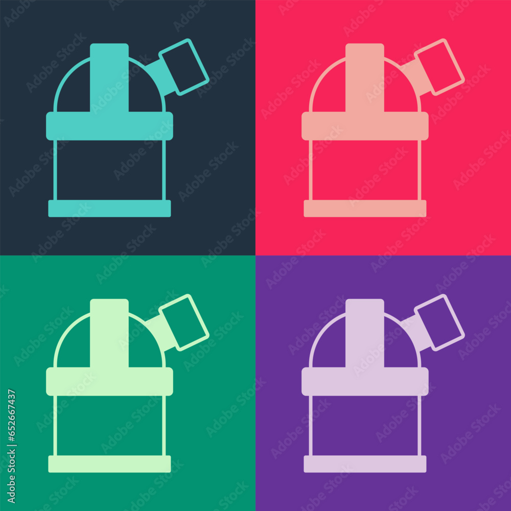 Poster pop art astronomical observatory icon isolated on color background. observatory with a telescope. sc