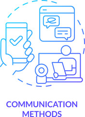 2D communications methods thin line gradient icon concept, isolated vector, blue illustration representing online therapy.