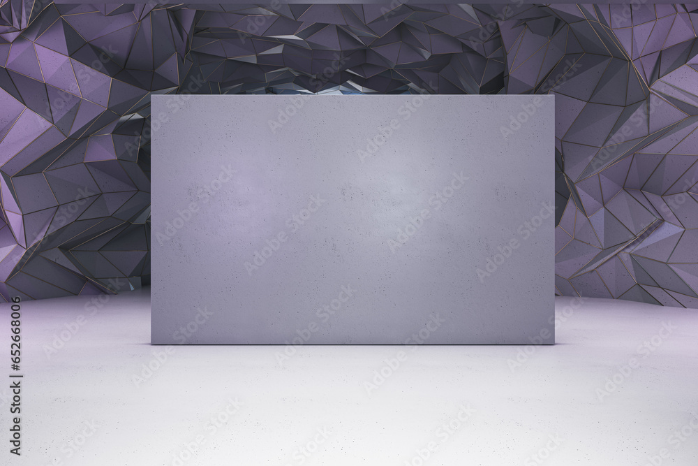 Aufkleber modern abstract geometric crystal cave museum interior with mock up place on empty banner. 3d render