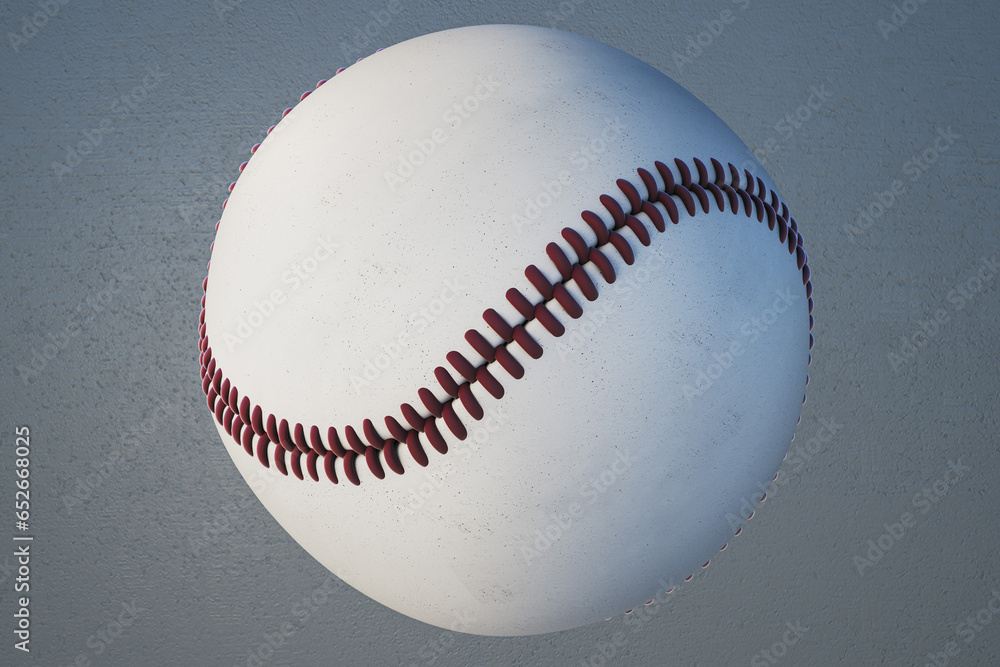 Poster Close up of white cricket ball texture with mock up place. Ball with stitches on light background. 3D Rendering.