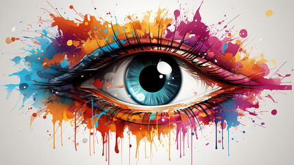 eye and a whirlwind of multicolored colors concept a new idea a look at creativity and innovation, cosmetics and make-up, computer graphics - obrazy, fototapety, plakaty