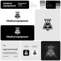 Medical equipment monochrome business logo with brand name. Lab flask and lightbulb icon. Design element and visual identity. Template with lato font. Suitable for medical, laboratory, healthcare. © bsd studio