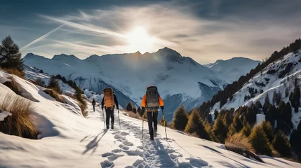 Foto op Plexiglas On challenging ski trails, skiers conquer snowy mountains © Abdul