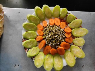 Salad with carrot, cucumber and green gram sprout