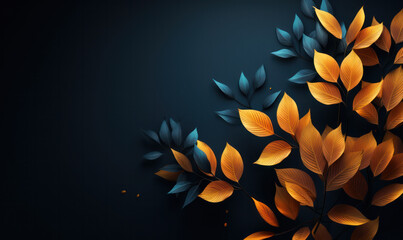 An illustration of falling leaves on a blue background. Background for a greeting card, Generative AI