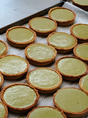Mini tarts with pistachio cream close-up
