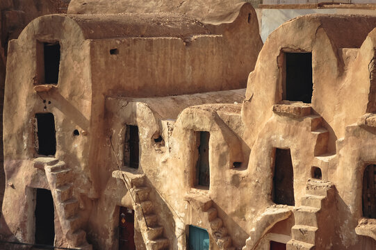Ghorfas of Medenine. old granaries in historic fortified village called Ksar, Medenine city, Tunisia
