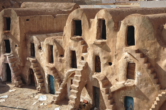 Ghorfas of Medenine. old granaries in historic fortified village called Ksar, Medenine city, Tunisia