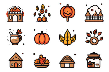 Thanksgiving fall autumn line icons and symbols