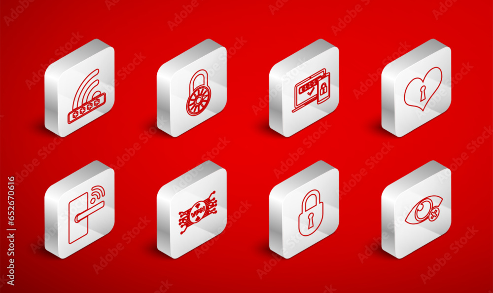 Poster set line invisible or hide, safe combination lock wheel, two steps authentication, heart with keyhol